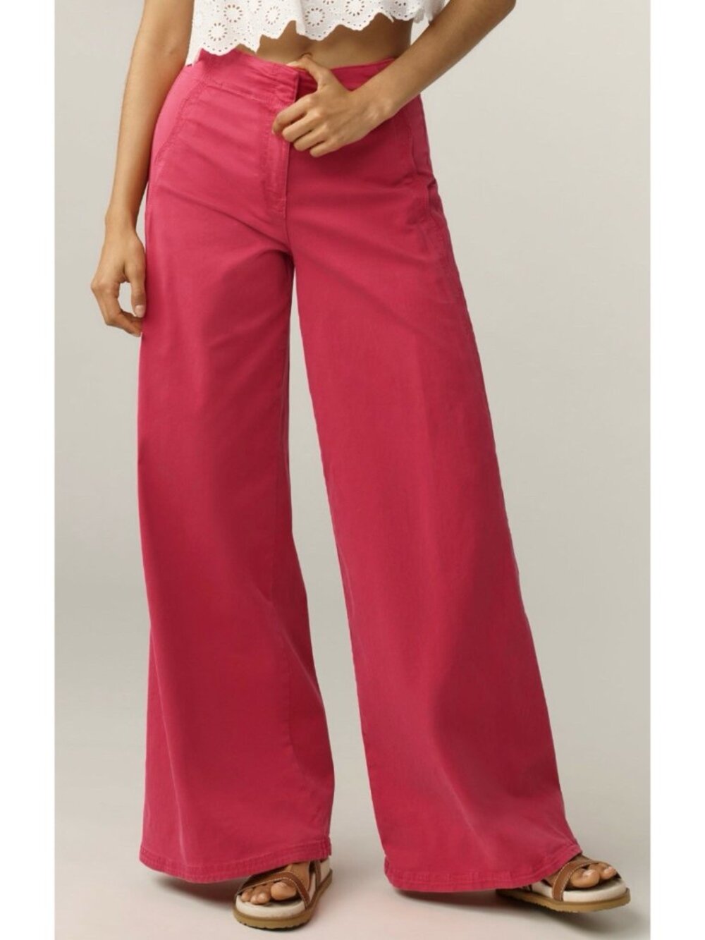 Anthropologie Maeve Scallop Wide Leg Pants Womens 31 Petite Rose Brush Pink NWT